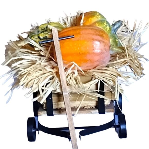 VINTAGE Wood & Metal LARGE WAGON True HAY PUMPKINS & GOURD Fall - Picture 6 of 10